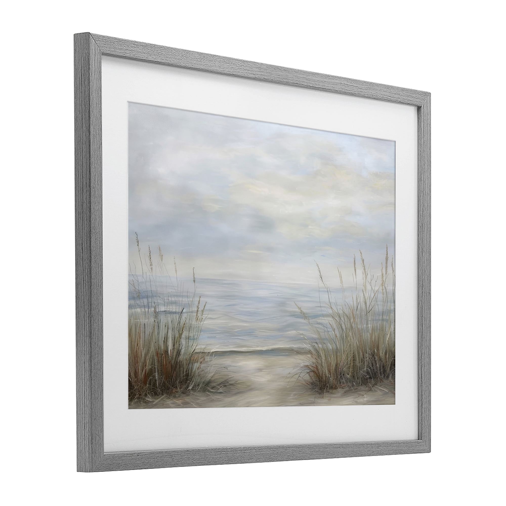 Stupell Industries Silent Beach with Seaside Dunes Gray Framed Print Under Glass, design by Petal Prints Design