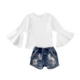 thumbnail image 3 of Girl Suit Baby Swing Knitting Top Wide Sleeve Short Chain Jeans White Loose Sweater Spring Fall, 3 of 5