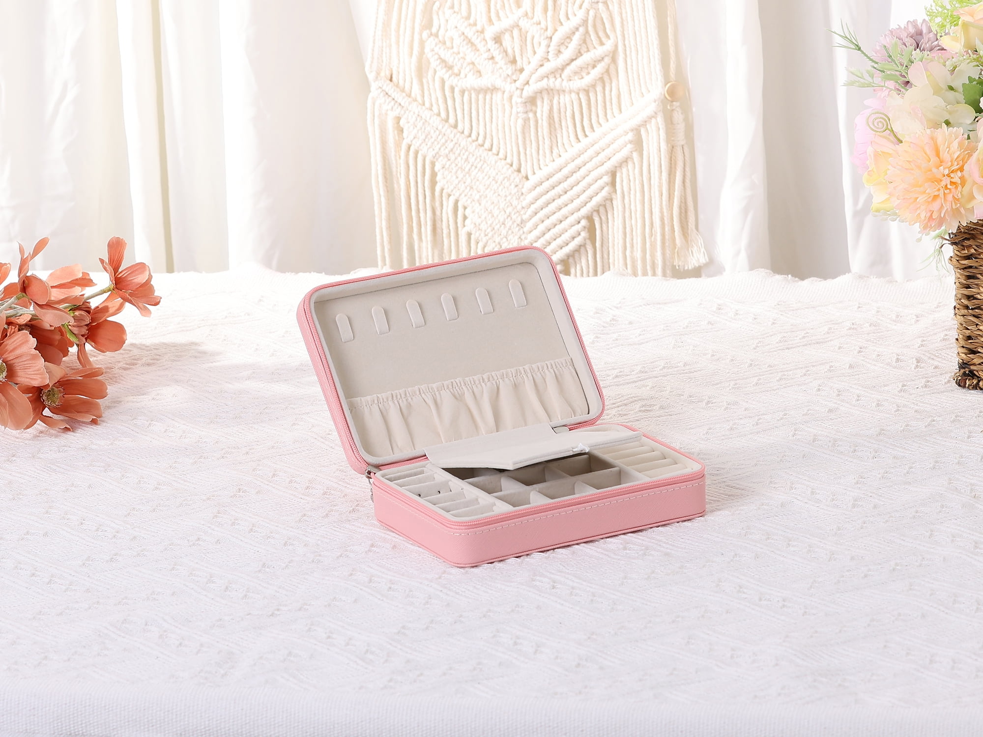 Unique Bargains Travel Jewelry Box Portable PU Leather Jewelry Organizer Case Storage Pink