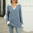 thumbnail image 4 of DAFPZW Women's Contrast Collared Shirts Casual Long Sleeve Ribbed Fall Tops Lightweight Tunic Sweaters, 4 of 7