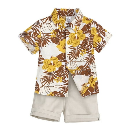 

EHTMSAK Infant Baby Toddler Children Boy 2PCS Shirts and Shorts Set Outfits Summer Short Sleeve Clothing Set Beige 9M-7Y 90