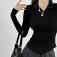 thumbnail image 5 of Tiqkatyck Womens Long Sleeve Shirts, Women's Casual Elastic Long Sleeve Slim Fitting Half Zippered Lapel Solid Color T Shirt Crewneck Sweat Shirts, Women Summer Tops Black S, 5 of 7