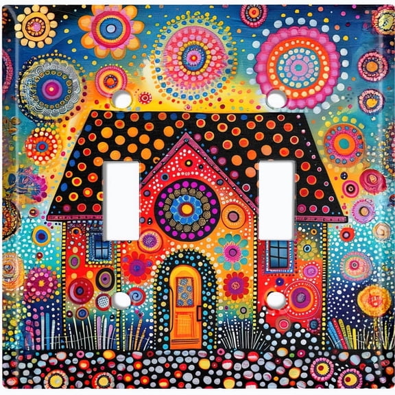 Metal Light Switch Wall Plate Outlet Cover (Printed Image of Dotted Folk Art - Double Toggle)