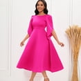 thumbnail image 3 of AURA Women’s Flared Mid Length Dress Round Neck Three Quarter Sleeve High Waist Zipper S XXXL, 3 of 7