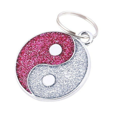 OutmaxHome Tai Chi Pattern Pet ID Tag  Diamond Dog Name Tag Necklace  Metal Engravable Pet Jewelry
