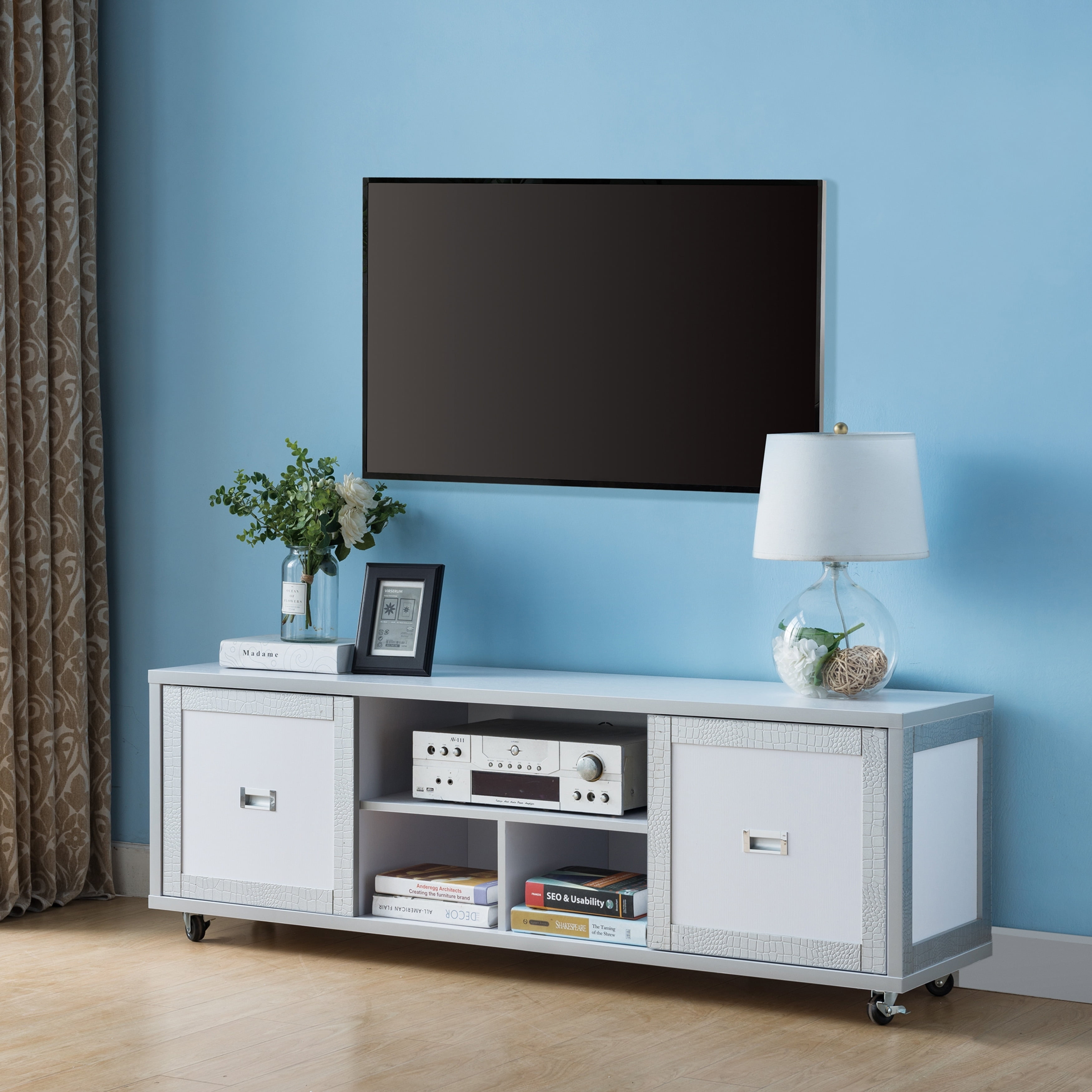 Furniture of America Gaur Contemporary 60inch White 3shelf TV Stand