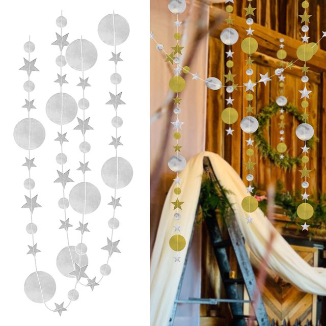 de papel de estrella brillante de 13 pies, decoración colgante para graduación, clase, boda, cumpleaños, Festival, decoración de plata Soledad guirnalda de estrellas