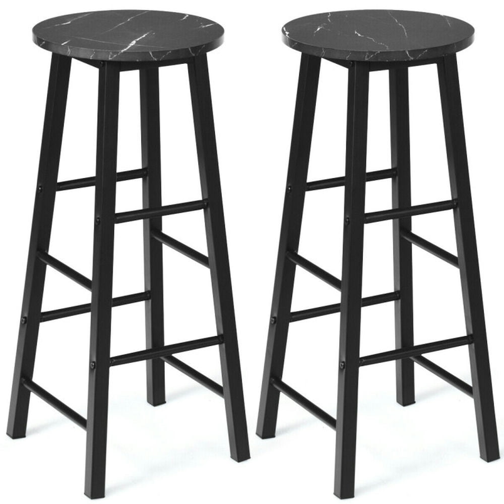 GVN 2 Pieces Industrial Round Seat Faux Marble Bar Stool Set-Black, Bar Height Stools, Counter Height Bar Stools for Kitchen, Dining Room