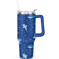 thumbnail image 2 of 40oz Ocean Cute Shark Stainless Steel Flip Straw Tumbler Spill Proof Travel Cup Double Wall Vacuum Insulated Coffee Mug with Top Handle, 2 of 6