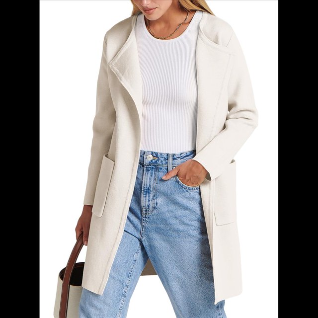 Abrigo Informal Cómodo de Lana con Solapa para Mujer, Chaqueta Informal de Moda, Abrigo , Ropa de Otoño e Invierno L