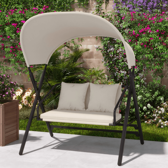 AECOJOY 2 Persons Outdoor Patio Canopy Steel Porch Swing Chair with Canopy