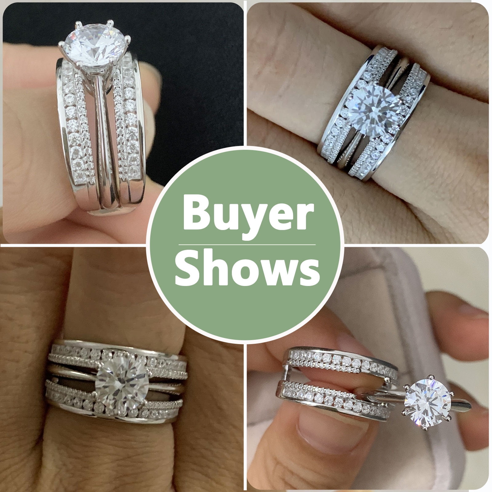Newshe Jewellery Wedding Engagement Ring for Women 2CT AAAAA CZ Bridal Sets Wedding Band Ring Enhancer Round Cut 925 Sterling Silver Size 8