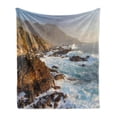 thumbnail image 1 of Big Sur Soft Flannel Fleece Throw Blanket, Panorama Photo of California Sunrise in Rocky Clift and Waves in Rough Ocean, Cozy Plush for Indoor and Outdoor Use, 60" x 80", Multicolor, by Ambesonne, 1 of 6