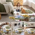 thumbnail image 6 of 7ft Washable Round Rug, Spring Flowers Non-Slip Circle Area Rug for Living Room Dining Room, Watercolor Colored Floral Rabbit Tree Birds Indoor Floor Mat for Home Decor, 6 of 9