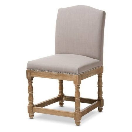 Oak Side Chairs Dining Baxton Studio Paige French Vintage Cottage Weathered Oak and Beige Upholstery Dining Side Chair ()