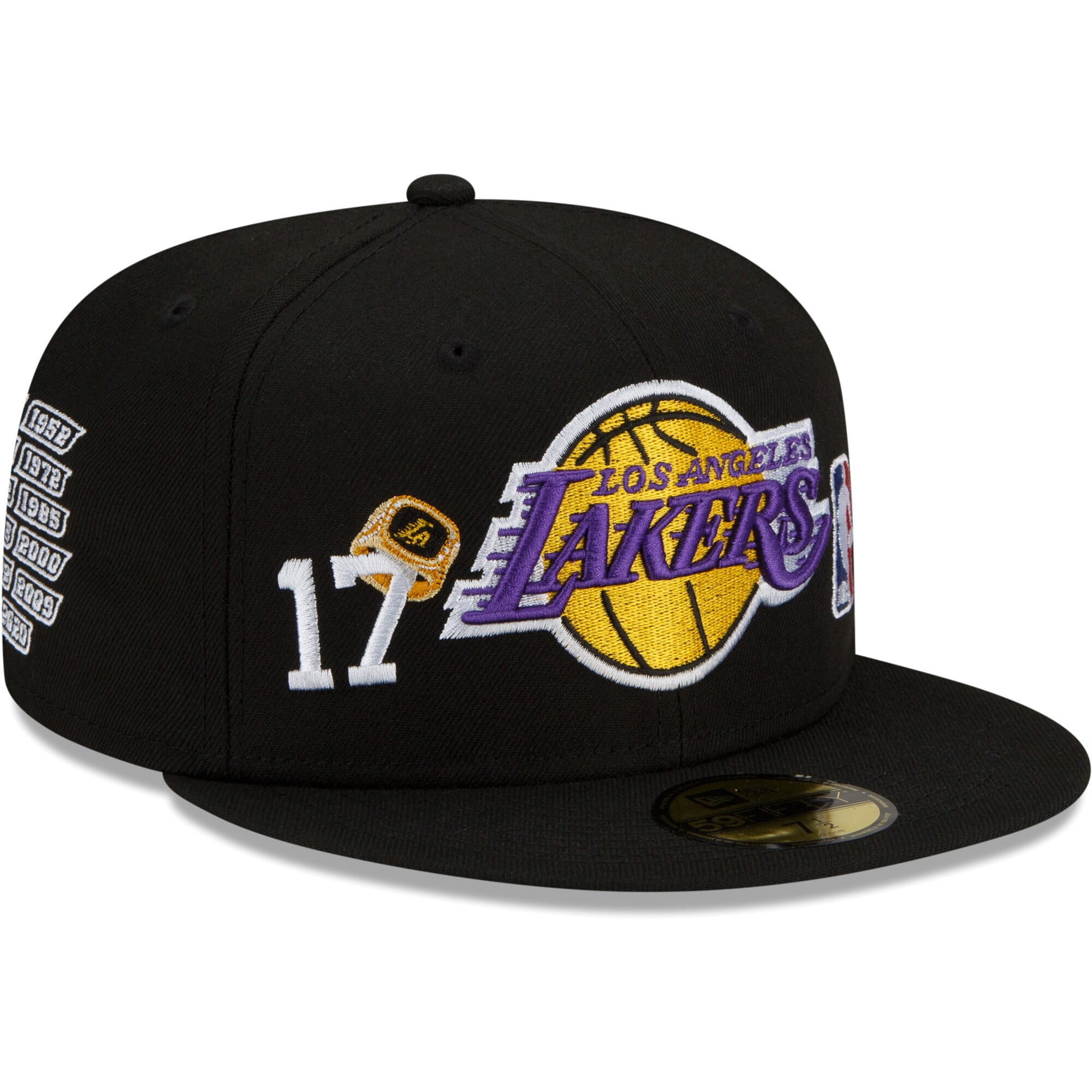 Mens New Era Black Los Angeles Lakers 17x World Champions Count the Rings  59FIFTY Fitted Hat