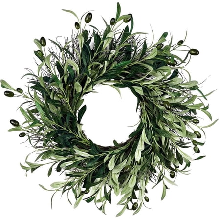 Spring Wreaths Artificial Green Olive Wreath for Front Door Easter Decoration Hanging Decorations Summer Green Wall Hanging Decorations for Outdoor Home Decor-18"