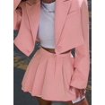 thumbnail image 3 of Womens Suit Jacke Short Skirt Sets Lapel Neck Casual Long Sleeve Button Office Autumn 2 Piece Lounge Sets Light Pink L, 3 of 8