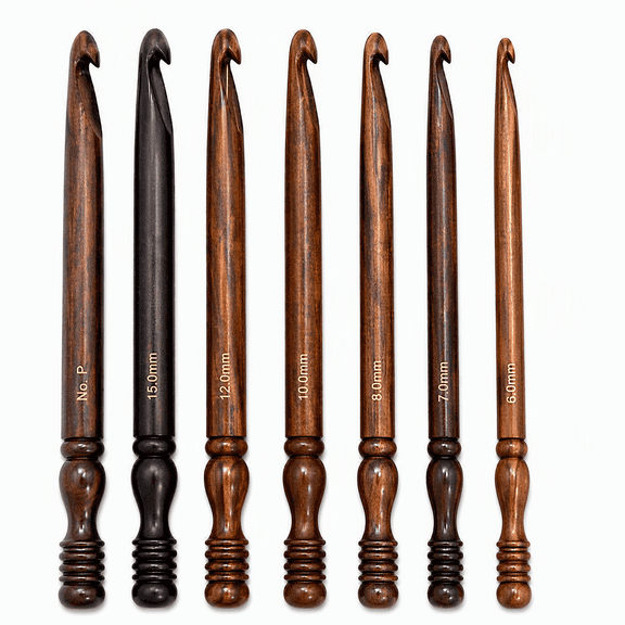 Rosewood Crochet Hooks Set of 7 (3.5mm-6.5mm) | Wooden Yarn Crochet Hooks for Knitting & Crocheting | Ergonomic Handcrafted Crochet Needles | Engraved Sizes | DIY Craft Kit for Beginners & Experts