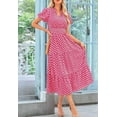 thumbnail image 2 of Summer Maxi Dresses for Women 2025 Casual V Neck Puff Short Sleeve Smocked Flowy Beach Boho Long Floral Dress Pink L, 2 of 8