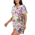 thumbnail image 2 of Naloa Peace Love and Dove Flower Power Women's Short-Sleeved Pajama Set, Loungewear, Summer pajamas, Breathable Cozy - X-Large, 2 of 9