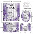 thumbnail image 2 of 4 Piece Purple Grey Flower Shower Curtain Sets with Rugs, Toilet Lid Cover , Rustic Daisy Butterfly Inspirational Quotes Trust in The Lord Verse Farmhouse Art Bathroom Shower Curtain with 12 Hooks, 2 of 2