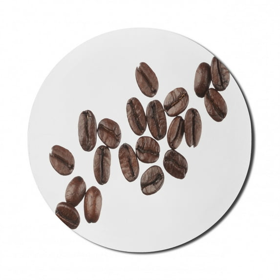 Coffee Mouse Pad for Computers, Real Life Photo of Several Beans Close Up Shot on a Plain Background, Round Non-Slip Thick Rubber Modern Mousepad, 8" Round, Brown White Pale Redwood, by Ambesonne