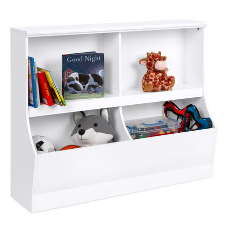 Best Choice Products Multipurpose 2-Shelf & 2-Cubby Kids Wooden Storage Organizer Cabinet, Children’s Furniture for Books, Toys, Shoes w/ Wall