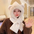 thumbnail image 2 of Mikilon Winter Solid Color Plus Velvet Hat Scarf in One for Women Warm Cold Proof Neck Scarf Earmuffs Hat Cute Ears Ornamental Hats, 2 of 3