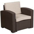 thumbnail image 2 of Flash Furniture Chocolate Brown Faux Rattan Chair with All-Weather Beige Cushion, 2 of 11