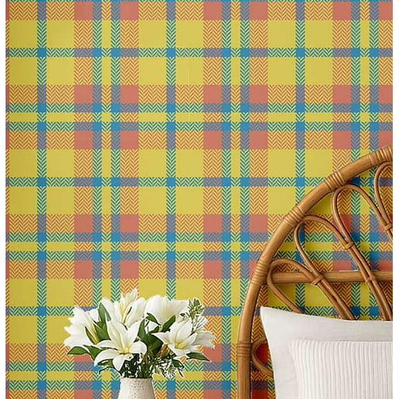S4Sassy Peel & Stick Vinyl Wallpaper, Urban Chic Colorful Plaid Print Contact Paper Waterproof- Yellow, 25"X 120", Removable Modern Wall Covering For Home Decor In Bedrooms & Living Area