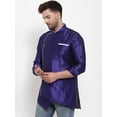 thumbnail image 3 of eloria Men's Indian Traditional Blue Solid Straight Kurta, 3 of 7
