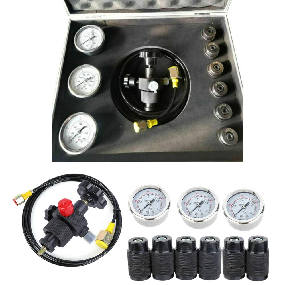 Hydraulic Accumulator Nitrogen Charging Fill Gas Valve Pressure Test Kit 7 in 1 