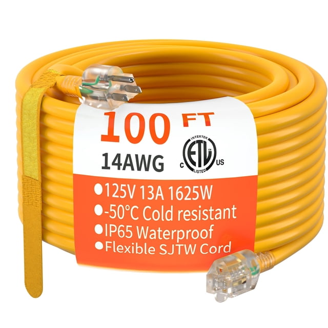 Cable de extensión HUANCHAIN de 100 pies, 14 AWG, 3 puntas, 13 A, 1625 W, 125 V