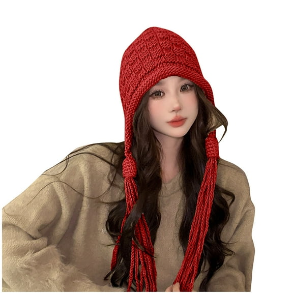 Diufon Women's Winter Knitted Hat Thickened Windproof Warm Woolen Hats Ladies Cute Versatile Outdoor Ski Cap