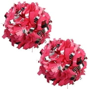 Metallic Cheer Pom Poms Cheerleading Cheerleader Gear 2 pieces one pair poms(Wet Hot Pink/Silver)