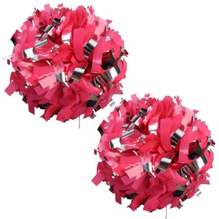 Metallic Cheer Pom Poms Cheerleading Cheerleader Gear 2 pieces one pair poms(Wet Hot Pink/Silver)