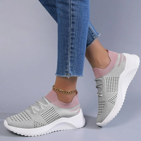 

FZM Women shoes Sneaker For Women Casual Shoes Knit Detail Sport Shoes Colorblock Mesh Panel Lace Up Front Running Shoes