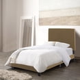 thumbnail image 1 of CorLiving Juniper Fabric Upholstered Adult Twin/Single Platform Bed Frame with Padded Headboard and Slats, No Box Spring Required, Clay Brown, 1 of 11
