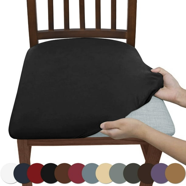 Nvzi Fundas de asiento impermeables para comedor, fundas protectoras elásticas, extraíbles y lavables para sillas de cocina (4 piezas, negras)
