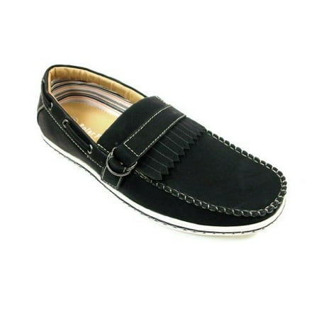 Polar Fox Mens Black Slip on Casual Driving Boat Shoes Buckle Design Styled In