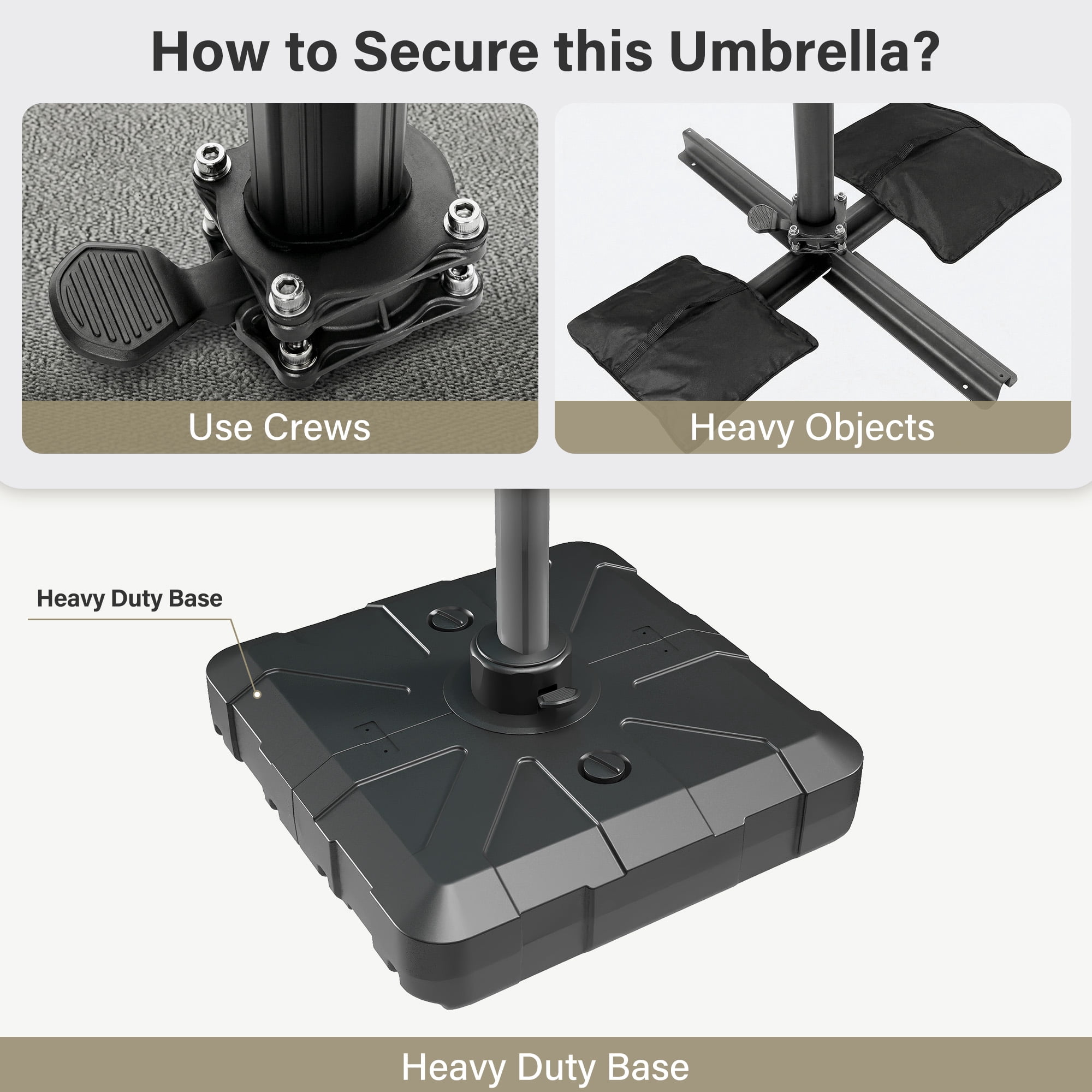 KAMEROUT Outdoor Patio Umbrella with Base Included, 11 Feet Large Cantilever Windproof Offset Umbrella with 360-degree Rotation for Backyard, Pool, Lawn, Deck, Gray