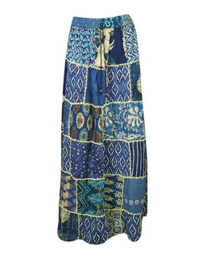 Mogul Women's Peasant Patchwork Maxi Skirt Printed Hippy Chic Vintage Tiered Rayon Long Skirts