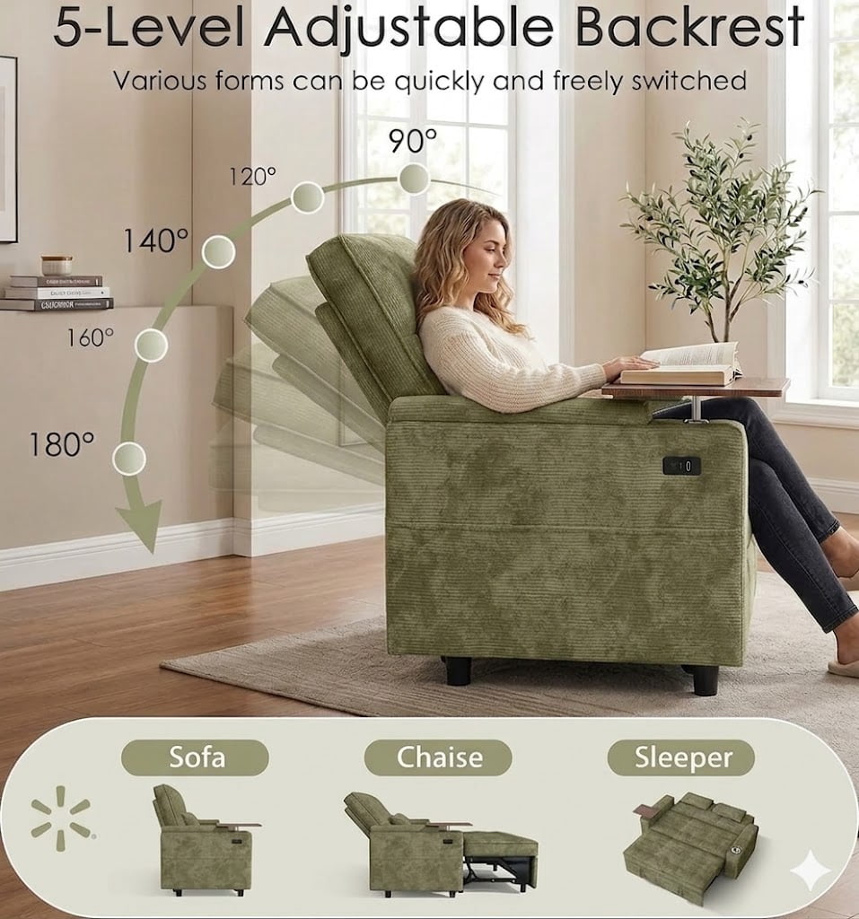 Howcool 65" Sleeper Sofa Bed, 3-in-1 Convertible Pull Out Couch Bed with Tray Table & Cup Holders, Chenille Loveseat Sofa with Adjustable Backrest for Living Room, Apartment(Green)