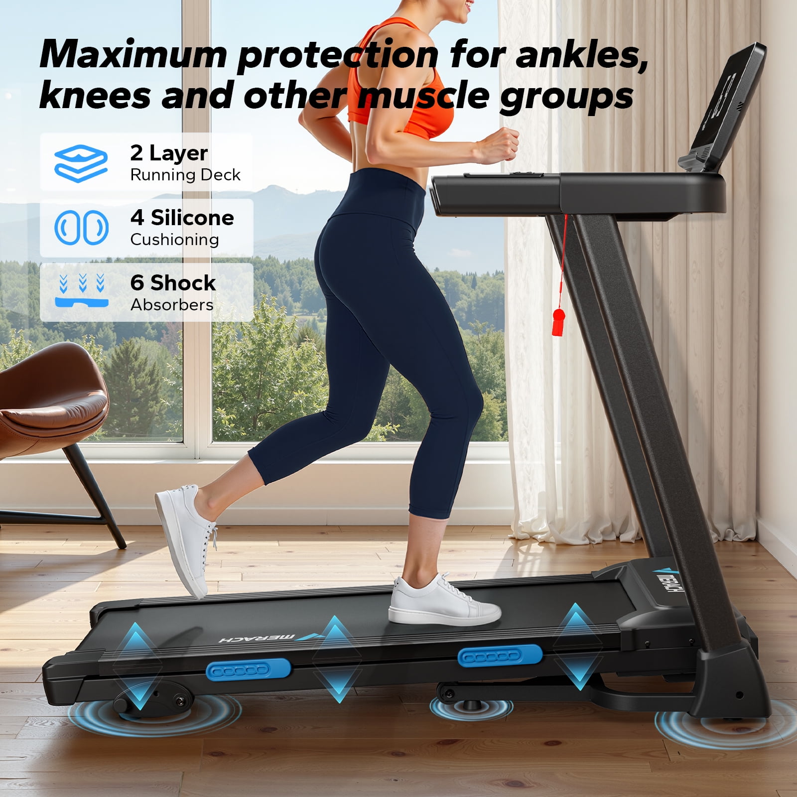 MERACH Folding Treadmill with 15% Auto Incline, Fitness Treadmill for Home with APP, 300 lbs Capacity