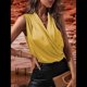 thumbnail image 5 of Blusa Elegante de Satén Cruzada con Cuello en V y Sin Mangas para Mujer Amarillo L, 5 of 8