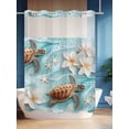 thumbnail image 4 of Coastal Sea Turtle No Hook Shower Curtain and Liner Set Beach Ocean White Floral Starfish Shower Curtains with Snap-in Liner & See Through Top Window Hotel Style for Bathroom Decor 72x84 Inch, 4 of 8