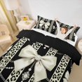 thumbnail image 3 of spefrowx Baroque Pearl Bowknot Twin Duvet Cover for Girls, Cheetah Print Stripe Twin Bedding, Black Reversible, 2pcs, 1 Duvet Cover and 1 Pillowcase, 3 of 6