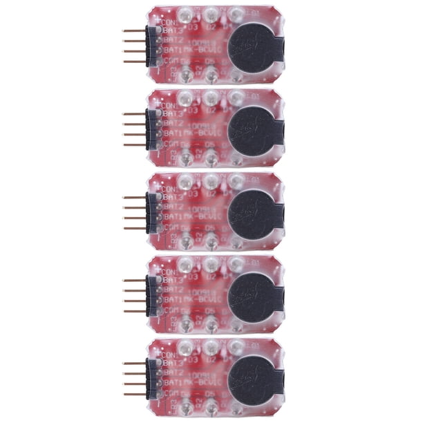 Alarma de bajo voltaje de batería de litio de 5 piezas, advertencia de luz de sonido de PCB Detección en tiempo real Alarma de zumbador de voltaje de batería para paquetes de baterías de litio 2S 3S