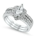 thumbnail image 3 of 1.25 Carat Marquise CZ Wedding Set, Silver Bridal Ring Set, Platinium Plated Cubic Zirconia Ring for Women 8, 3 of 5
